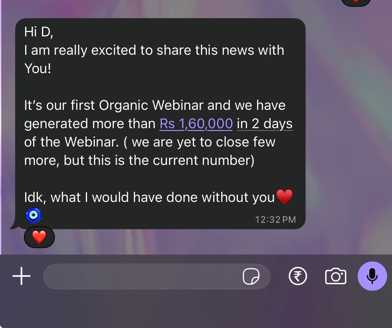 Tanushree — ₹1.6L webinar result